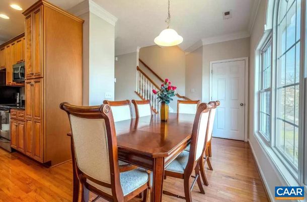 Dining room, Interior, Kitchen, Pendant Lights, Recessed Lighting, Wood Texture Flooring