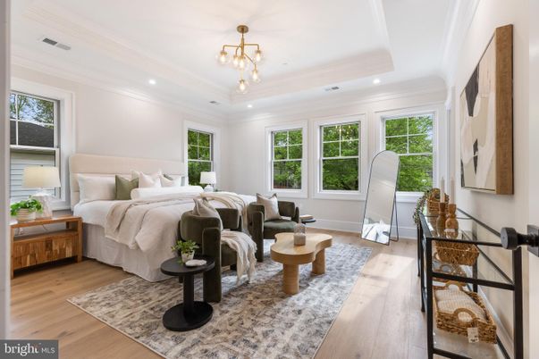 Bedroom, Interior, Pendant Lights, Recessed Lighting, Wood Texture Flooring