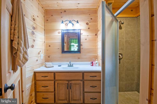 Bathroom, Glass Shower, Interior, Wooden Walls