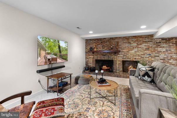 Fireplace, Interior, Living room, Recessed Lighting, Stone Walls