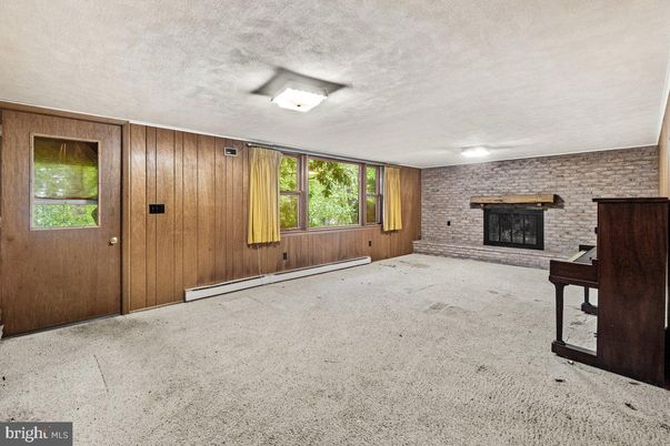 Empty room, Fireplace, Interior, Stone Walls, Wooden Walls