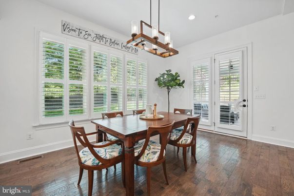 Dining room, Interior, Pendant Lights, Recessed Lighting, Wood Texture Flooring