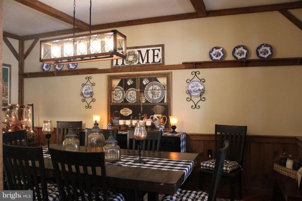 Dining room, Interior, Pendant Lights, Wooden Beams