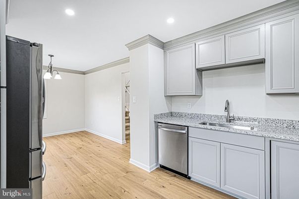 Interior, Kitchen, Pendant Lights, Recessed Lighting, Wood Texture Flooring
