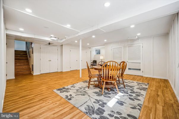 Dining room, Interior, Recessed Lighting, Wood Texture Flooring