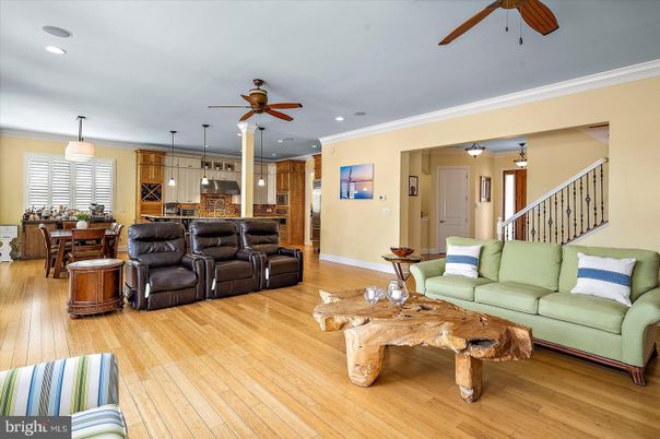 Dining room, Interior, Kitchen, Living room, Pendant Lights, Recessed Lighting, Wood Texture Flooring