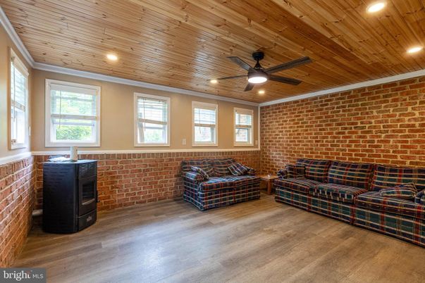 Interior, Living room, Recessed Lighting, Stone Walls, Wooden Ceilings, Wood Texture Flooring