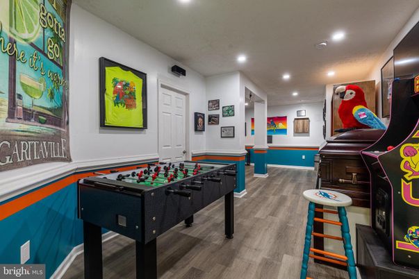 Game Room, Interior, Recessed Lighting, Wood Texture Flooring