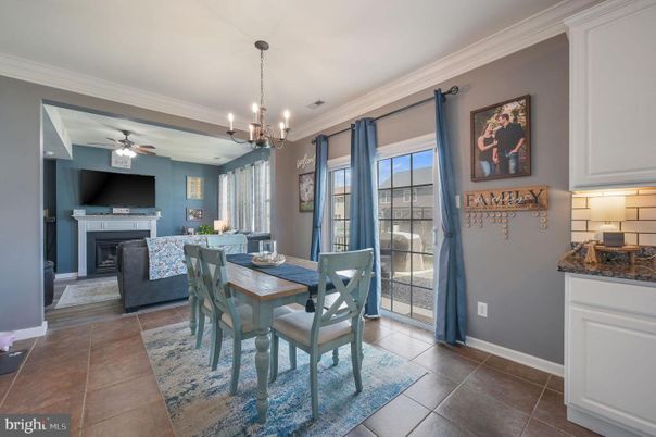 Dining room, Fireplace, Interior, Pendant Lights