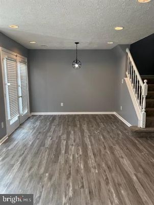 Empty room, Interior, Pendant Lights, Recessed Lighting, Wood Texture Flooring