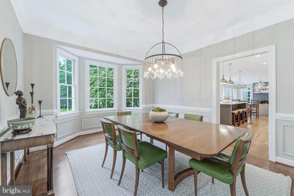 Dining room, Interior, Pendant Lights, Recessed Lighting, Wood Texture Flooring