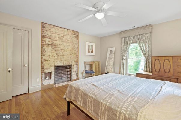 Bedroom, Fireplace, Interior, Stone Walls, Wood Texture Flooring