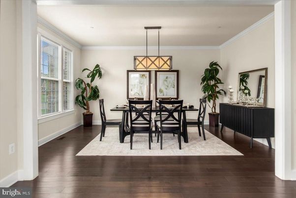 Dining room, Interior, Pendant Lights, Wood Texture Flooring