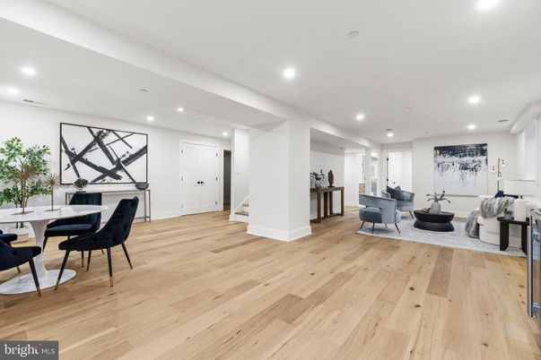 Dining room, Interior, Living room, Recessed Lighting, Wood Texture Flooring