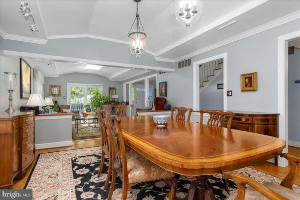 Dining room, Interior, Pendant Lights, Wood Texture Flooring