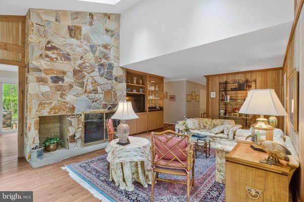 Fireplace, Interior, Living room, Stone Walls, Wood Texture Flooring, Wooden Walls