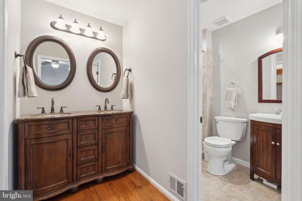 Bathroom, Dual Sink Vanities, Interior, Wood Texture Flooring