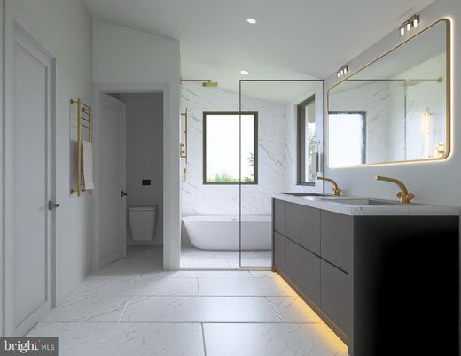 Bathroom, Dual Sink Vanities, Free Standing Baths, Glass Shower, Interior, Marble, Marble Walls, Recessed Lighting
