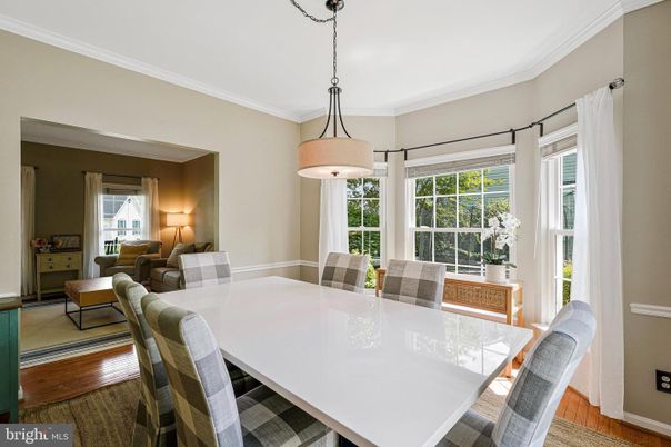 Dining room, Interior, Pendant Lights, Wood Texture Flooring