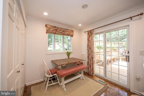 Dining room, Interior, Recessed Lighting, Wood Texture Flooring