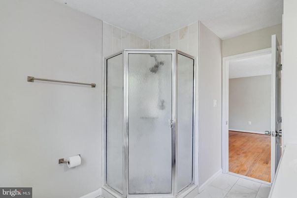 Bathroom, Glass Shower, Interior, Marble, Wood Texture Flooring