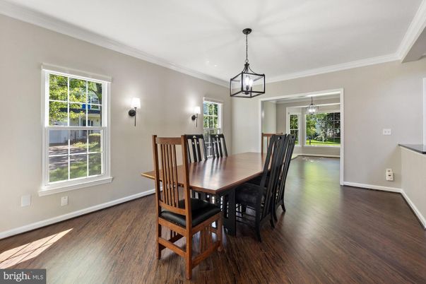 Dining room, Interior, Pendant Lights, Wood Texture Flooring