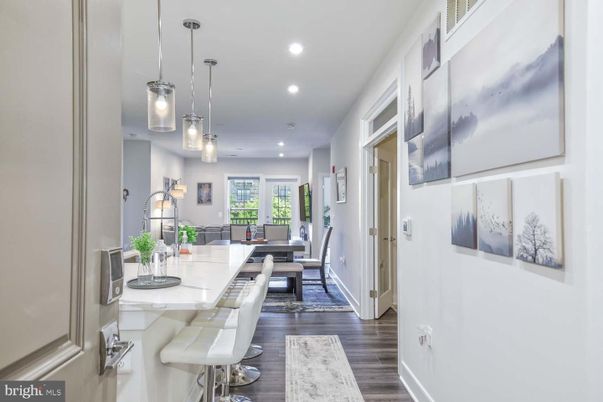Dining room, Interior, Pendant Lights, Recessed Lighting, Wood Texture Flooring