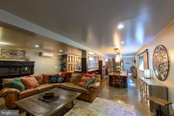 Dining room, Interior, Living room, Recessed Lighting, Wood Texture Flooring