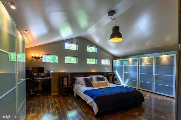 Bedroom, Interior, Pendant Lights, Wood Texture Flooring