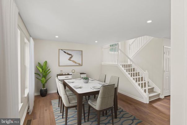 Dining room, Interior, Recessed Lighting, Wood Texture Flooring