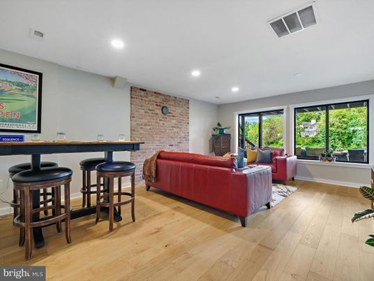 Interior, Living room, Recessed Lighting, Stone Walls, Wood Texture Flooring