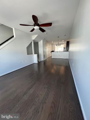 Empty room, Interior, Kitchen, Pendant Lights, Recessed Lighting, Wood Texture Flooring