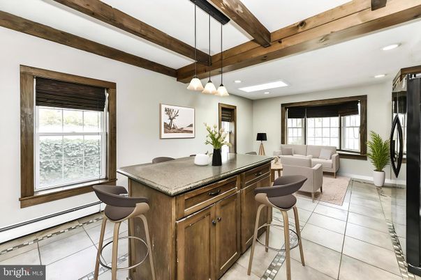 Interior, Living room, Pendant Lights, Recessed Lighting, Wooden Beams