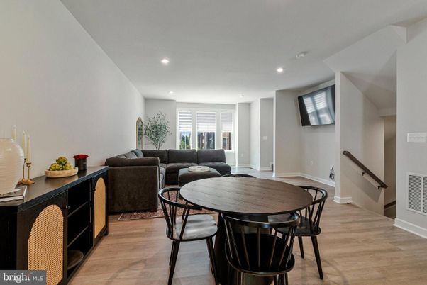 Dining room, Interior, Living room, Recessed Lighting, Wood Texture Flooring