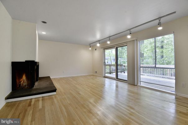 Empty room, Fireplace, Interior, Recessed Lighting, Wood Texture Flooring
