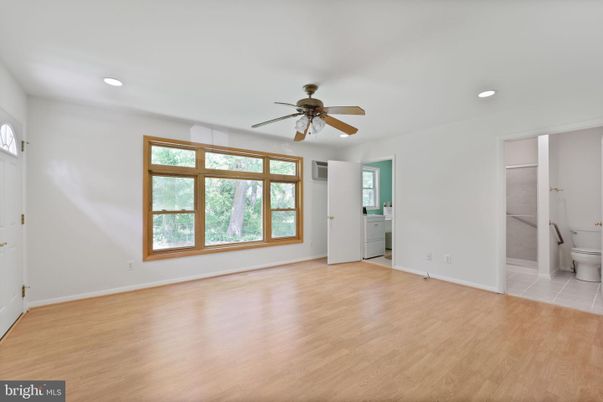 Bathroom, Empty room, Interior, Recessed Lighting, Wood Texture Flooring