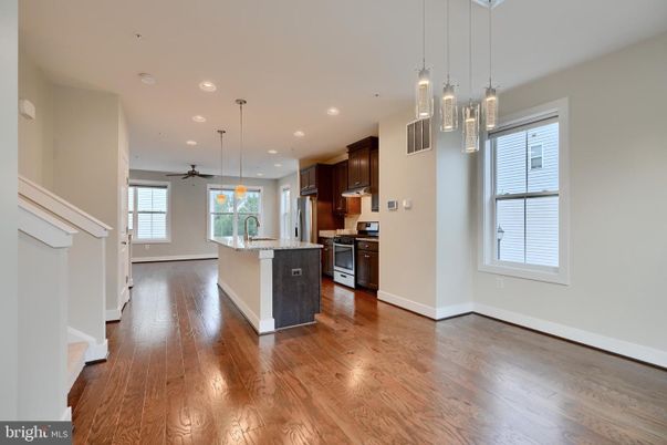 Interior, Kitchen, Pendant Lights, Recessed Lighting, Wood Texture Flooring