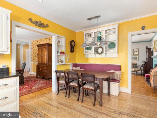 Dining room, Interior, Pendant Lights, Recessed Lighting, Wood Texture Flooring