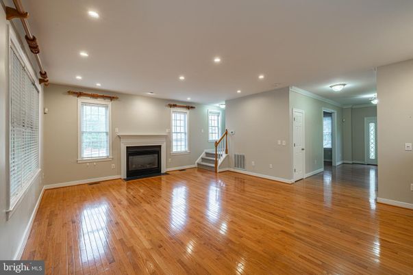 Empty room, Fireplace, Interior, Recessed Lighting, Wood Texture Flooring