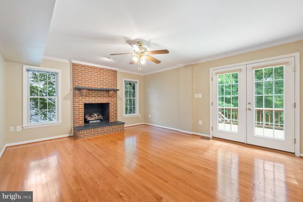 Empty room, Fireplace, Interior, Stone Walls, Wood Texture Flooring