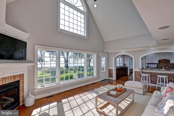 Fireplace, Interior, Kitchen, Living room, Recessed Lighting, Wood Texture Flooring