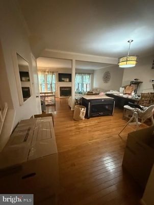 Fireplace, Interior, Living room, Pendant Lights, Wood Texture Flooring