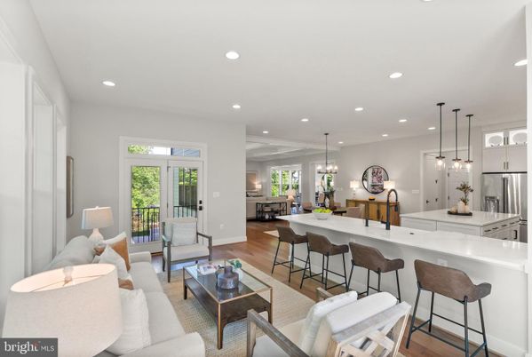 Dining room, Interior, Kitchen, Living room, Pendant Lights, Recessed Lighting, Stainless Steel Appliances, Wood Texture Flooring
