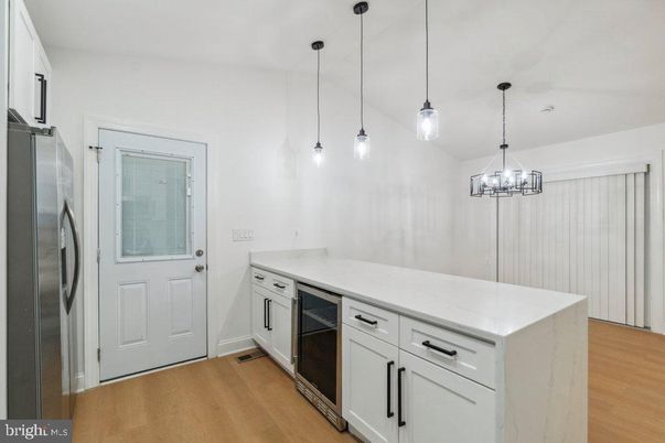 Interior, Kitchen, Pendant Lights, Wood Texture Flooring