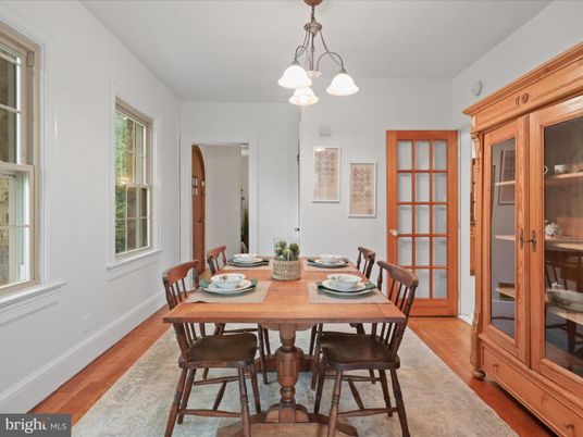 Dining room, Interior, Pendant Lights, Wood Texture Flooring