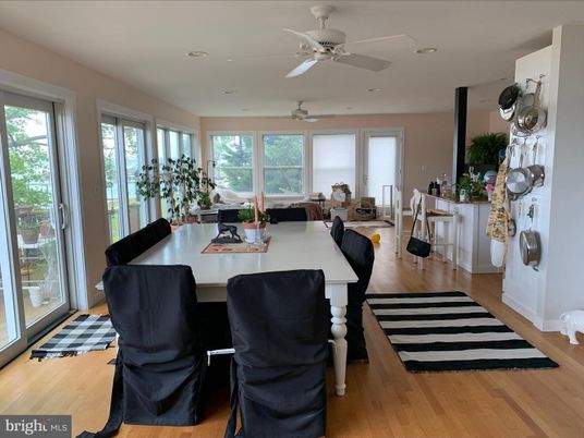 Dining room, Interior, Living room, Recessed Lighting, Wood Texture Flooring