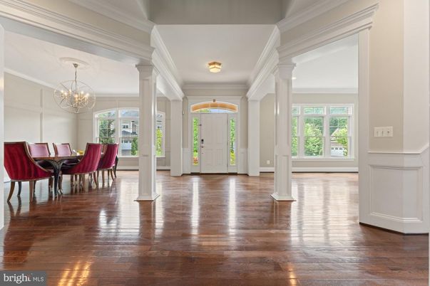 Chandelier, Dining room, Interior, Wood Texture Flooring