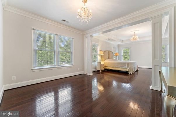 Bedroom, Chandelier, Interior, Wood Texture Flooring