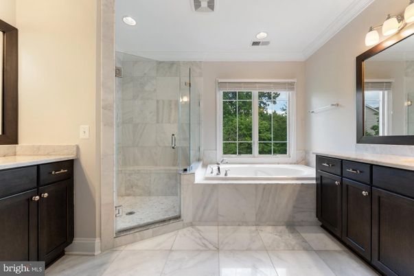 Bathroom, Glass Shower, Interior, Marble, Marble Walls, Recessed Lighting