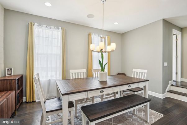 Dining room, Interior, Pendant Lights, Recessed Lighting, Wood Texture Flooring